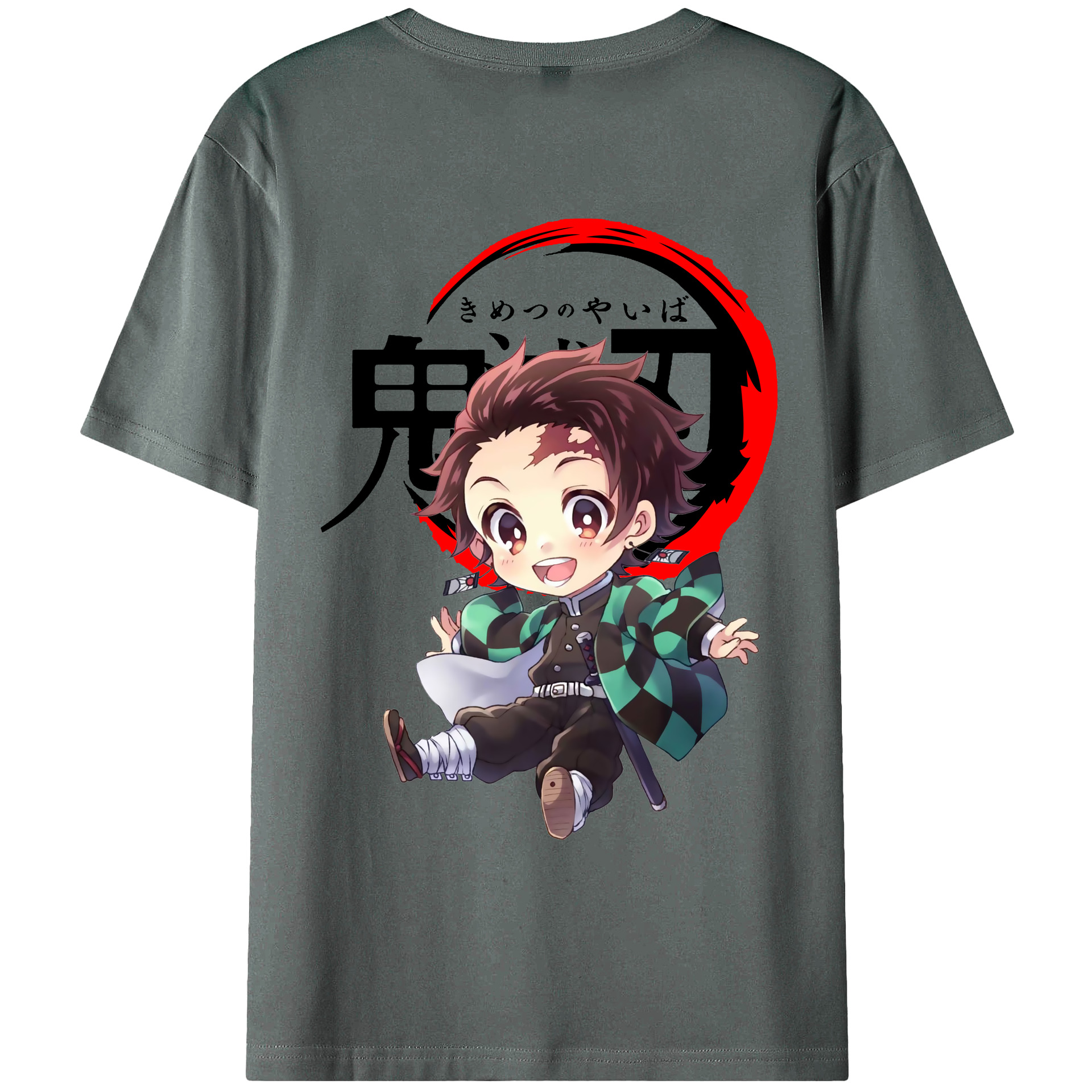 （画像用） 鬼滅の刃 竈門 炭治郎／かまど たんじろう Kamado Tanjirou 綿100％ メンズ半袖Tシャツ（バックプリント） 通気性
